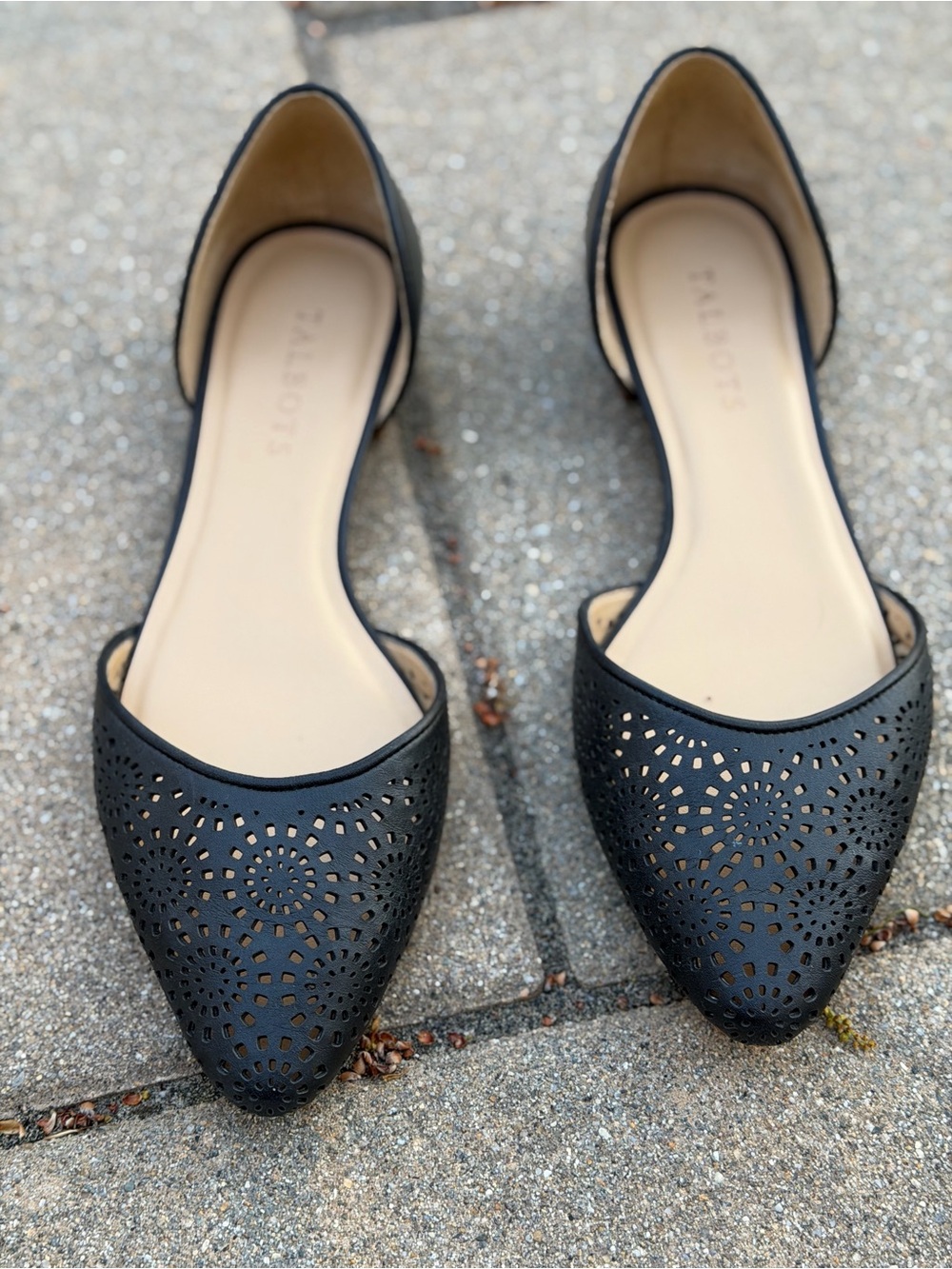 Talbots Black Laser-Cut D'Orsay Pointed Flats- Slip on - 7 1/2-
